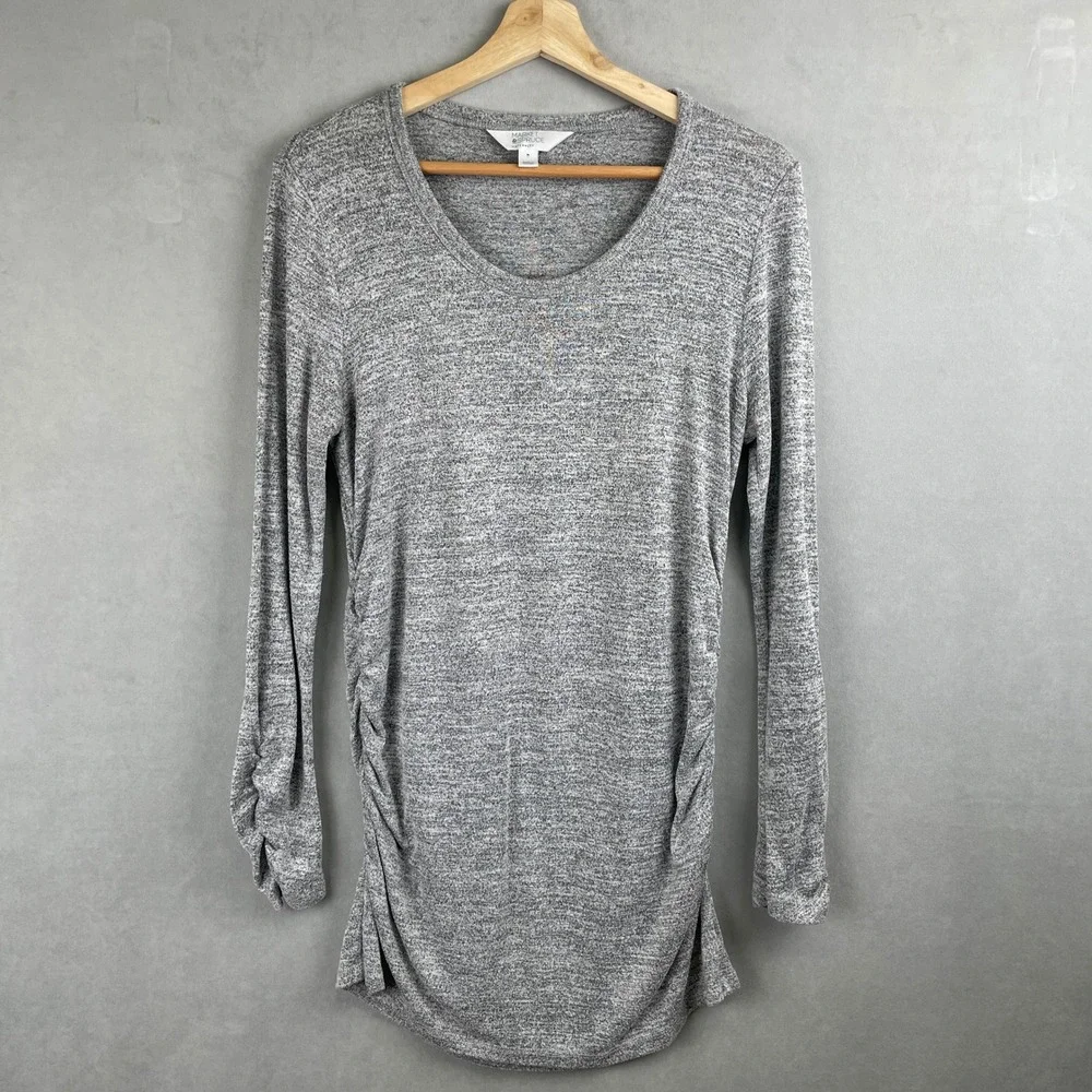 Market & Spruce Maternity Heather Gray Ruched Long Sleeve‎ Stretch Tunic Top M